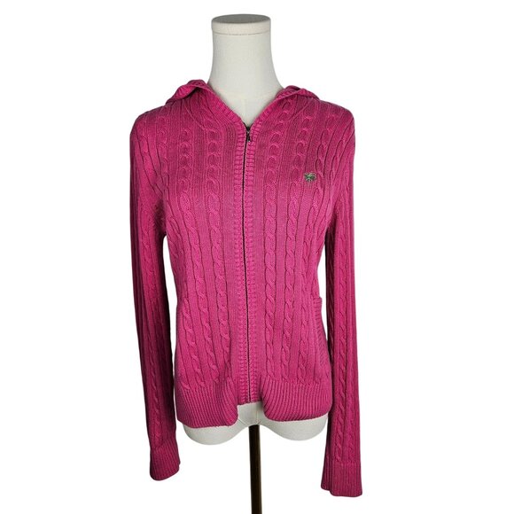 Lilly Pulitzer Vtg Hoodie Sweater Small Pink Cable Knit Zip Barbiecore - Picture 1 of 10